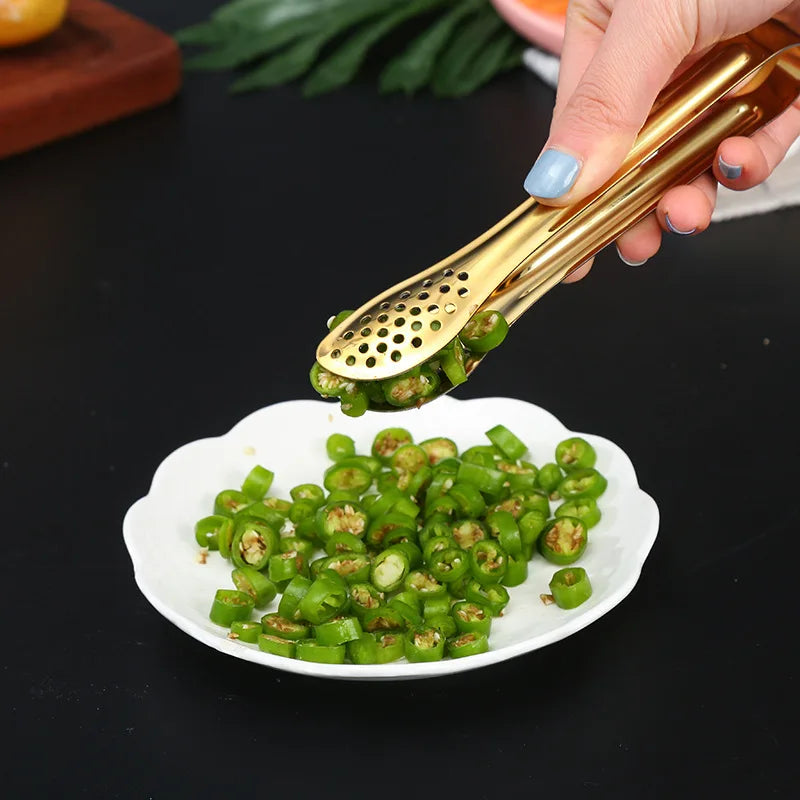 Dropshipping Stainless Steel Kitchen BBQ Tongs Non-stick Smart Grill Meat Clip Food Cooking Clamp Gold/Silver Accessories - 369 view