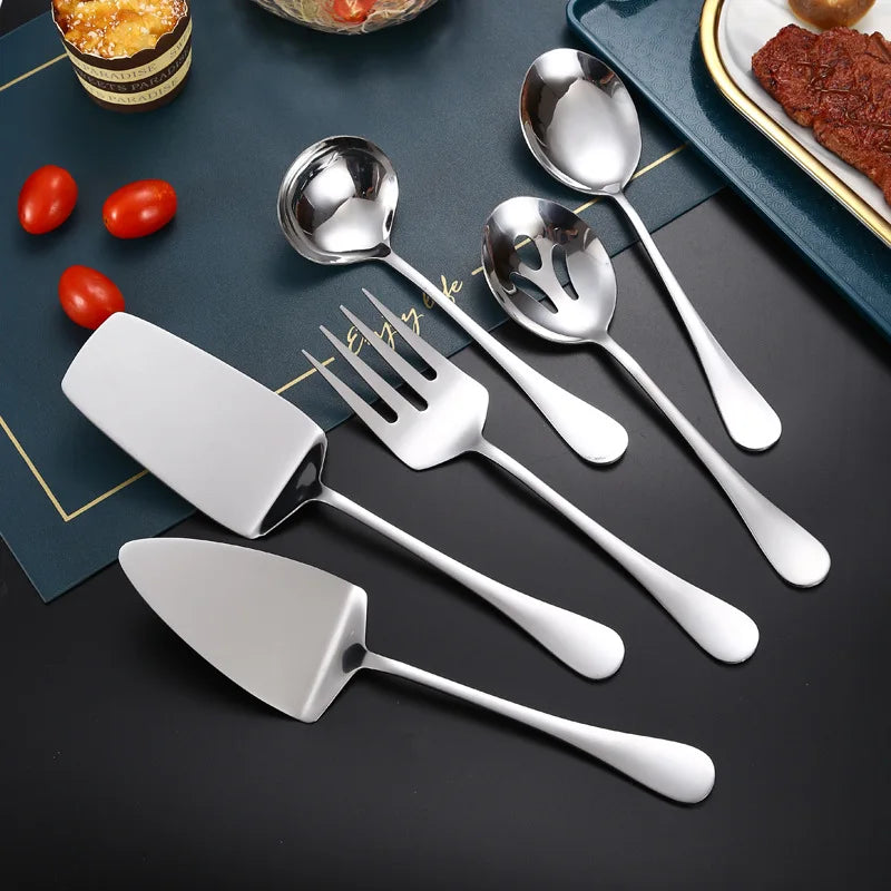 Stainless Steel Gold Korean Serving Spoon Tableware Soup Ladle Colander Fork Shovel Restaurant Public Cutlery Kitchen Utensil - 369 view