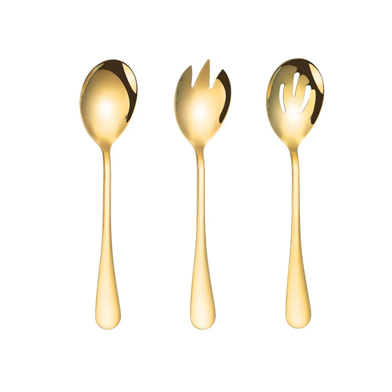 3Pcs/Set Salad Spoon Fork Set Dinnerware Stainless Steel Tableware Cutlery Set Serving Spoon Set Colorful Unique Spoon Flatware - 369 view