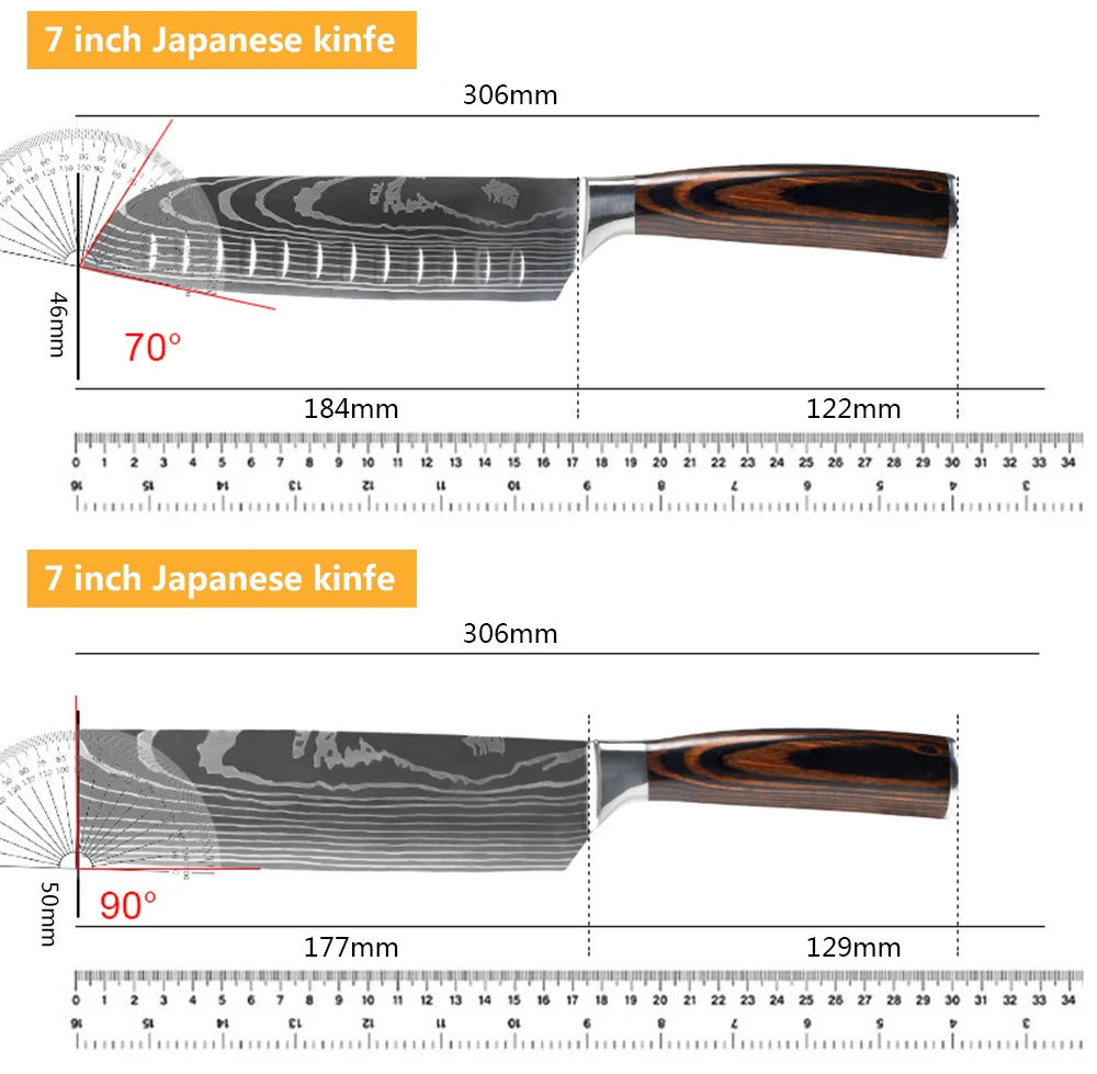 Juego de Cuchillos de Chef – Santoku Japonés, Patrón Damasco Láser, Ultra Afilados - 369 view