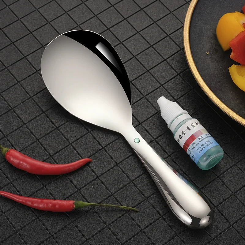 304 Stainless Steel Rice Spoon Thicken Short Handle Large Capacity Soup Spoon Silver Golden Buffet Serving Cutlery Cooking Tools - 369 view