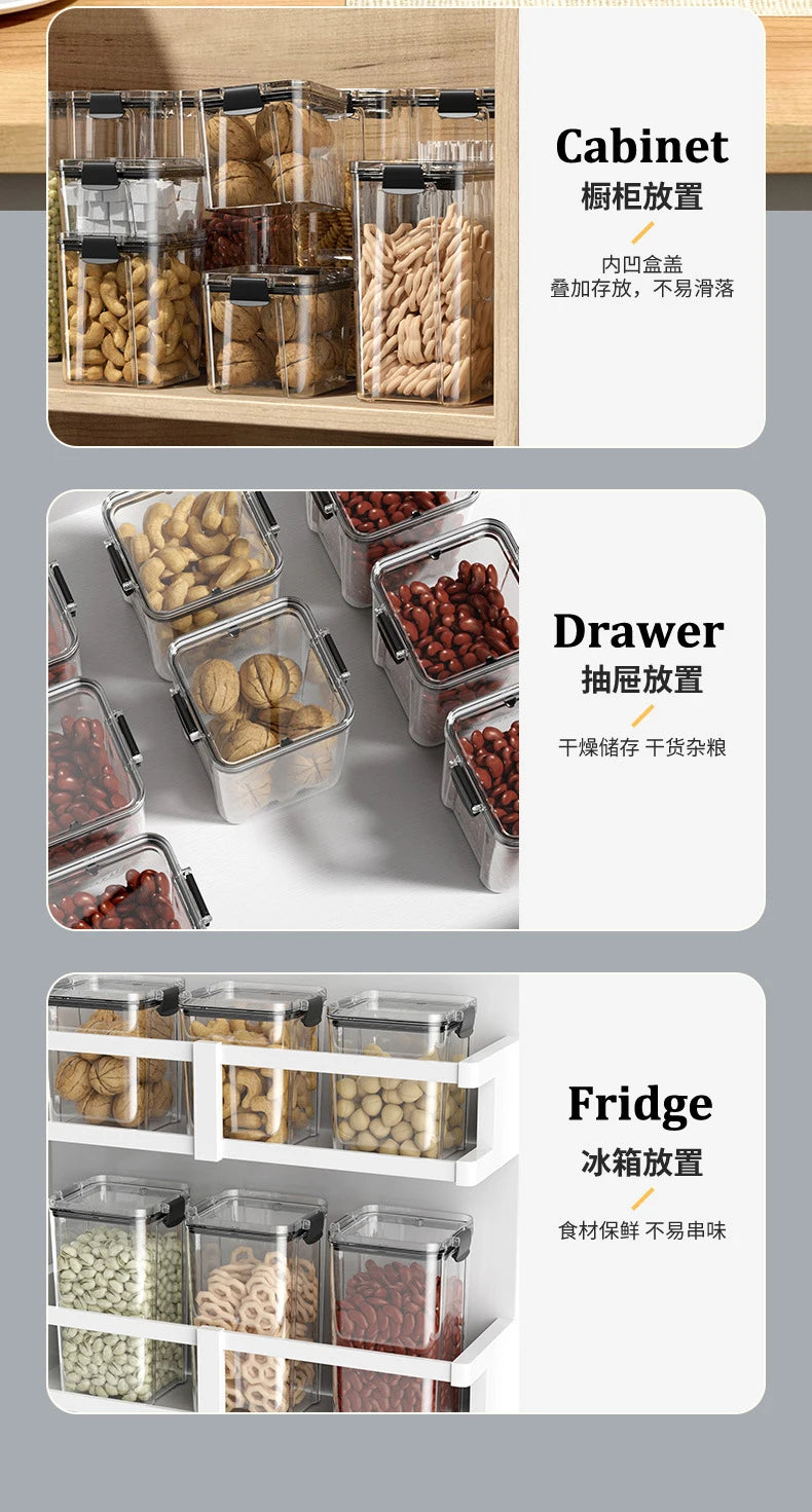 Food Box Storage Container With Airtight Lid Condiment Organizer Plastic Dispenser Jar Hermetic Kitchen Cereal Snack Spaghetti - 369 view