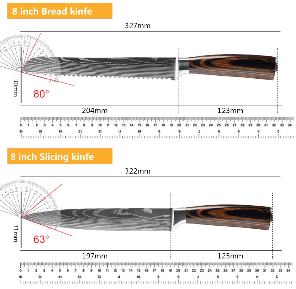 Juego de Cuchillos de Chef – Santoku Japonés, Patrón Damasco Láser, Ultra Afilados - 369 view