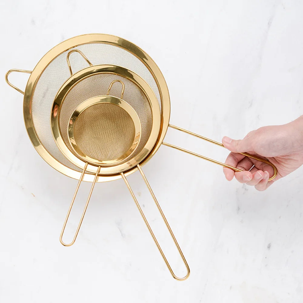 Stainless Steel Fine Mesh Oil Strainer Golden Flour Sifter Sieve Colanders Flour Coffee Mesh Filter Baking Tools Kitchen Bakware - 369 view