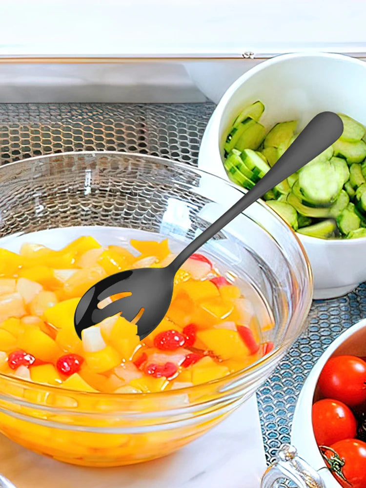 3Pcs/Set Salad Spoon Fork Set Dinnerware Stainless Steel Tableware Cutlery Set Serving Spoon Set Colorful Unique Spoon Flatware - 369 view