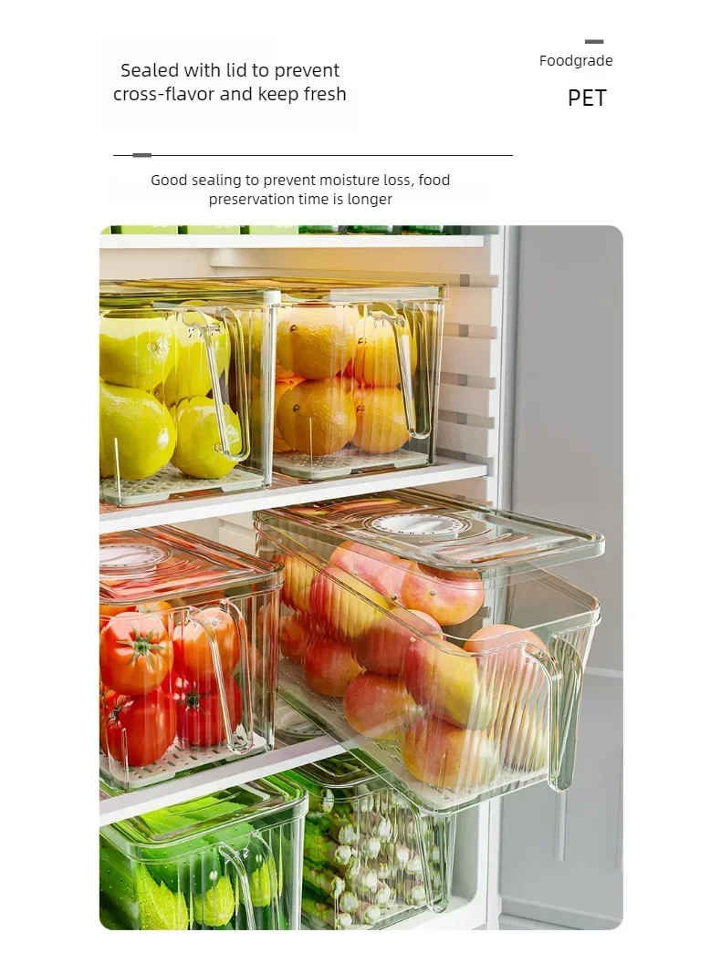 Caja de Almacenamiento para Refrigerador con Asa y Tapa – Apilable y Transparente