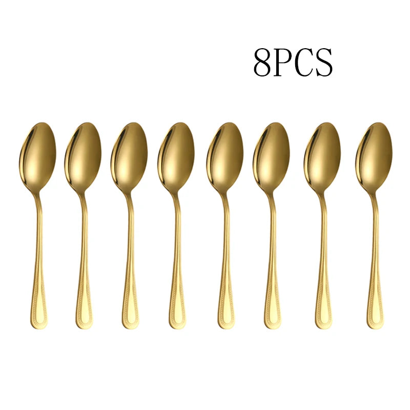 4/8/12PCS Stainless steel mirror Light Gold dessert spoon Coffee spoon suitable for hotel restaurant home kitchen - 369 view