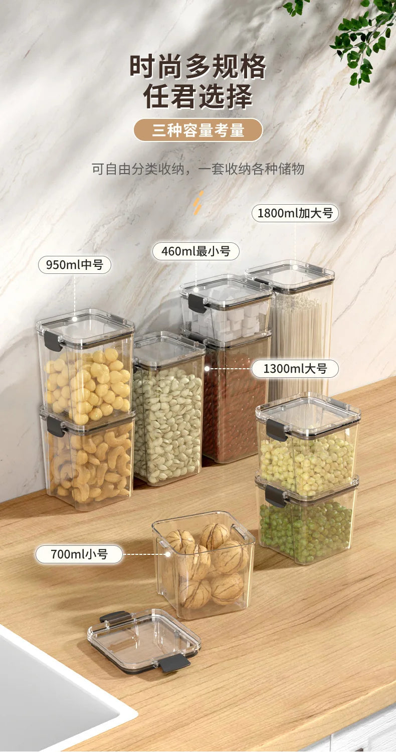 Food Box Storage Container With Airtight Lid Condiment Organizer Plastic Dispenser Jar Hermetic Kitchen Cereal Snack Spaghetti - 369 view