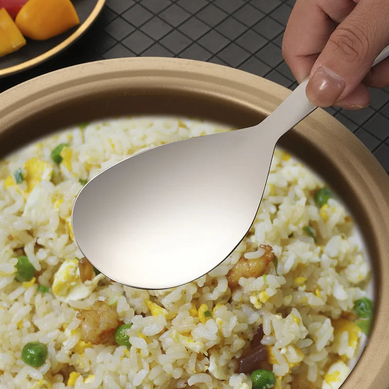 304 Stainless Steel Rice Spoon Thicken Short Handle Large Capacity Soup Spoon Silver Golden Buffet Serving Cutlery Cooking Tools - 369 view
