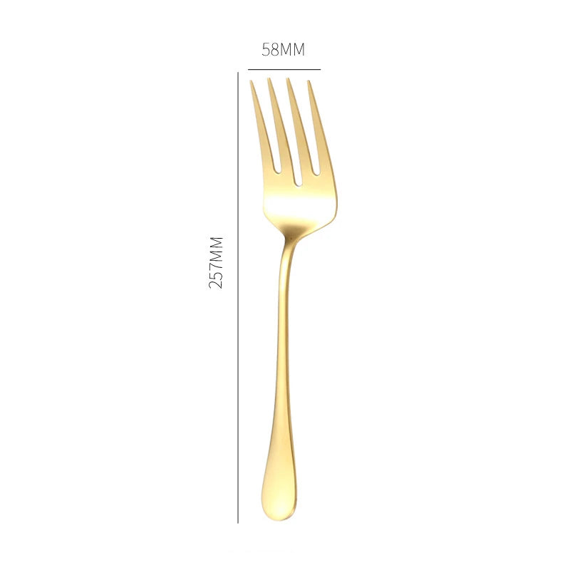 Stainless Steel Gold Korean Serving Spoon Tableware Soup Ladle Colander Fork Shovel Restaurant Public Cutlery Kitchen Utensil - 369 view