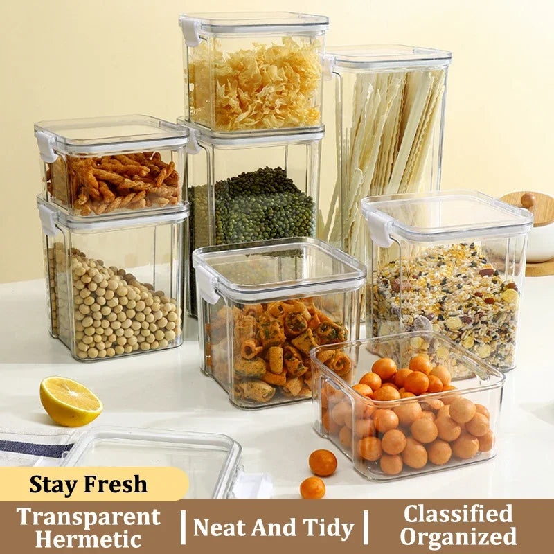 Food Box Storage Container With Airtight Lid Condiment Organizer Plastic Dispenser Jar Hermetic Kitchen Cereal Snack Spaghetti - 369 view