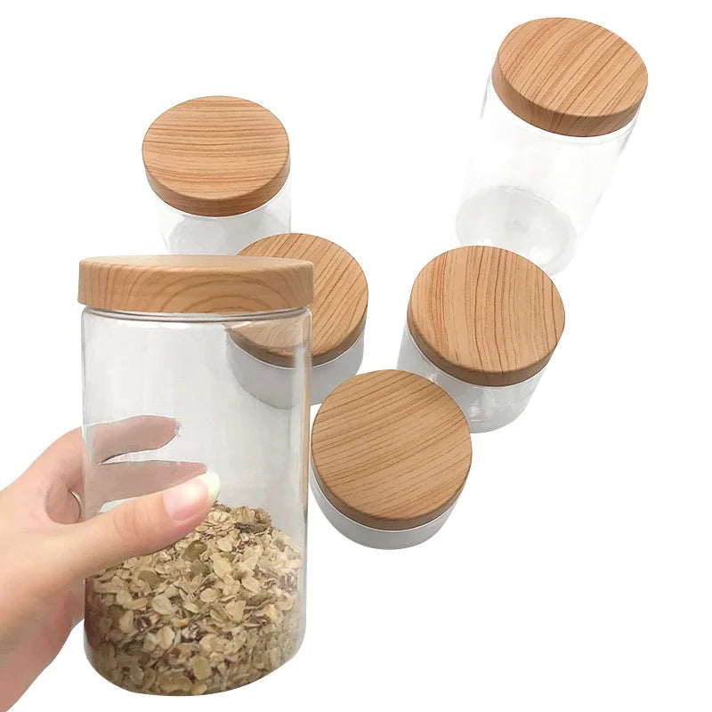 100ml 200ml 300ml 500ml Empty Clear Pet Jars Containers With Imitation Wood Texture Lids Jar Home Plastic Seasoning Bottle - 369 view