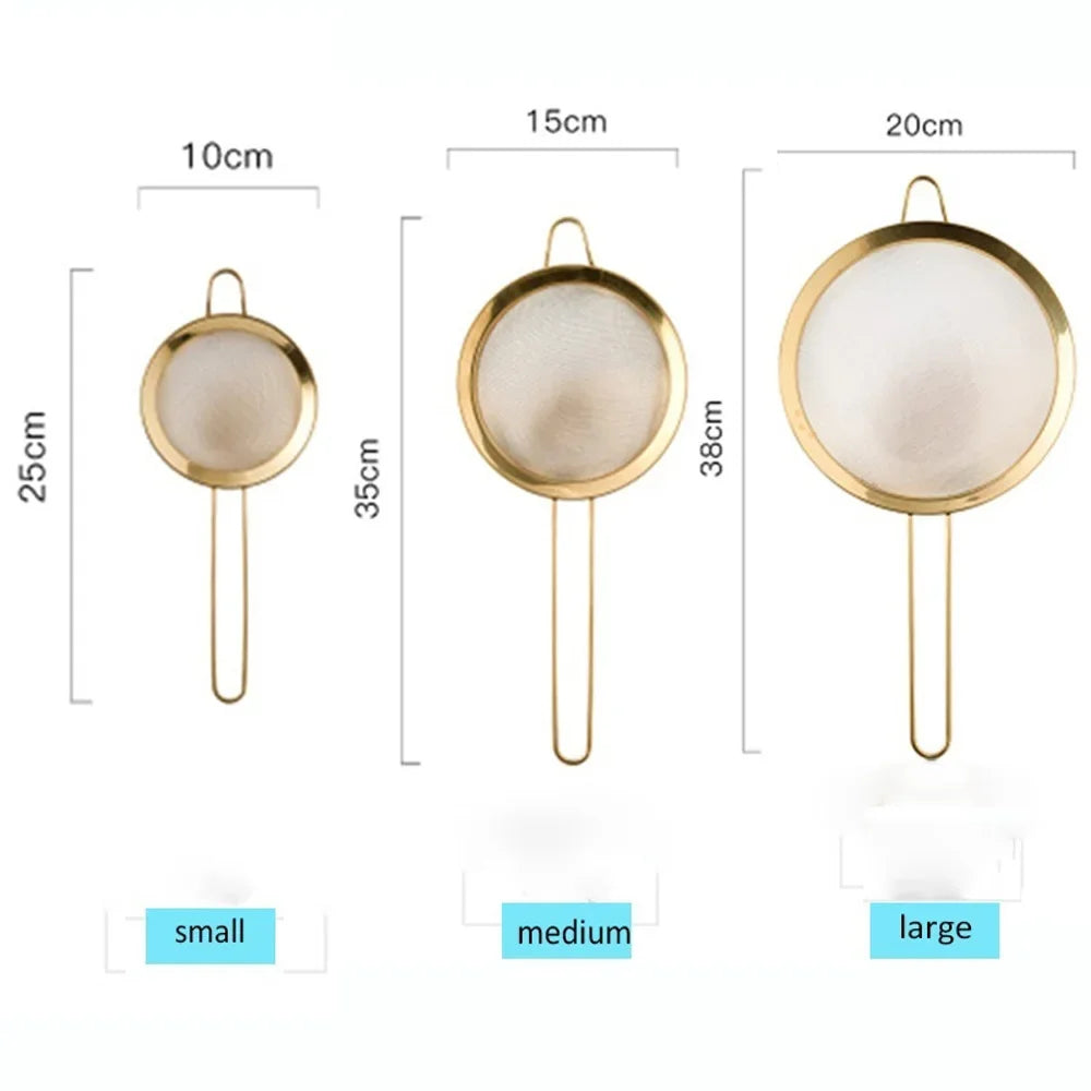 Stainless Steel Fine Mesh Oil Strainer Golden Flour Sifter Sieve Colanders Flour Coffee Mesh Filter Baking Tools Kitchen Bakware - 369 view