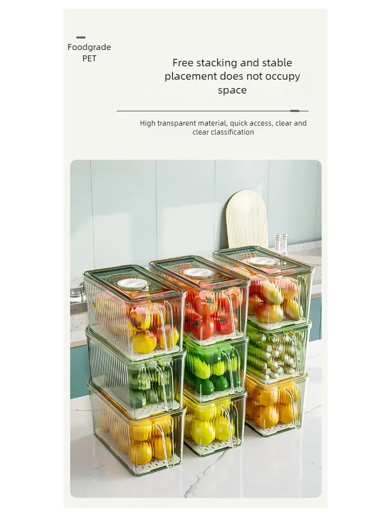 Caja de Almacenamiento para Refrigerador con Asa y Tapa – Apilable y Transparente