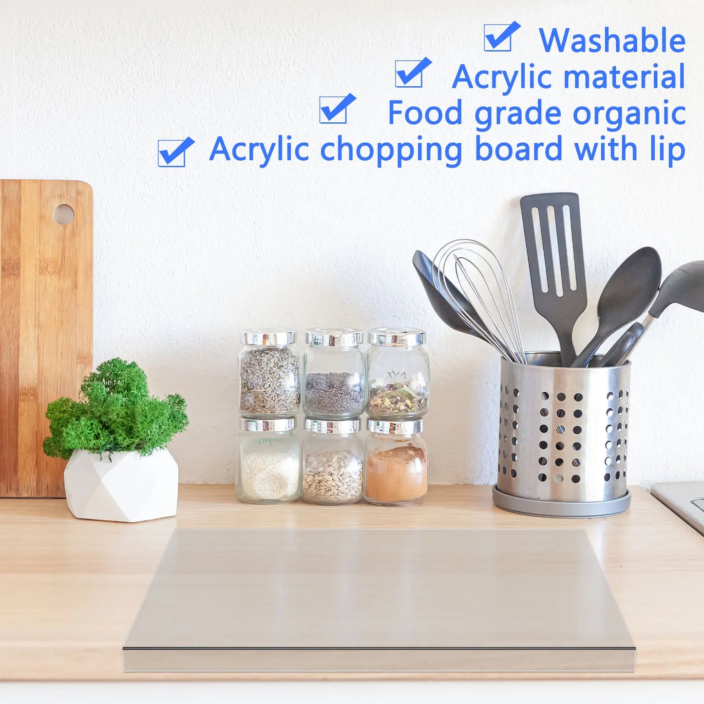 Acrylic Transparent Cutting Board with Lip 35x30cm Reusable Rectangular Kitchen Countertop Protection Board - 369 view