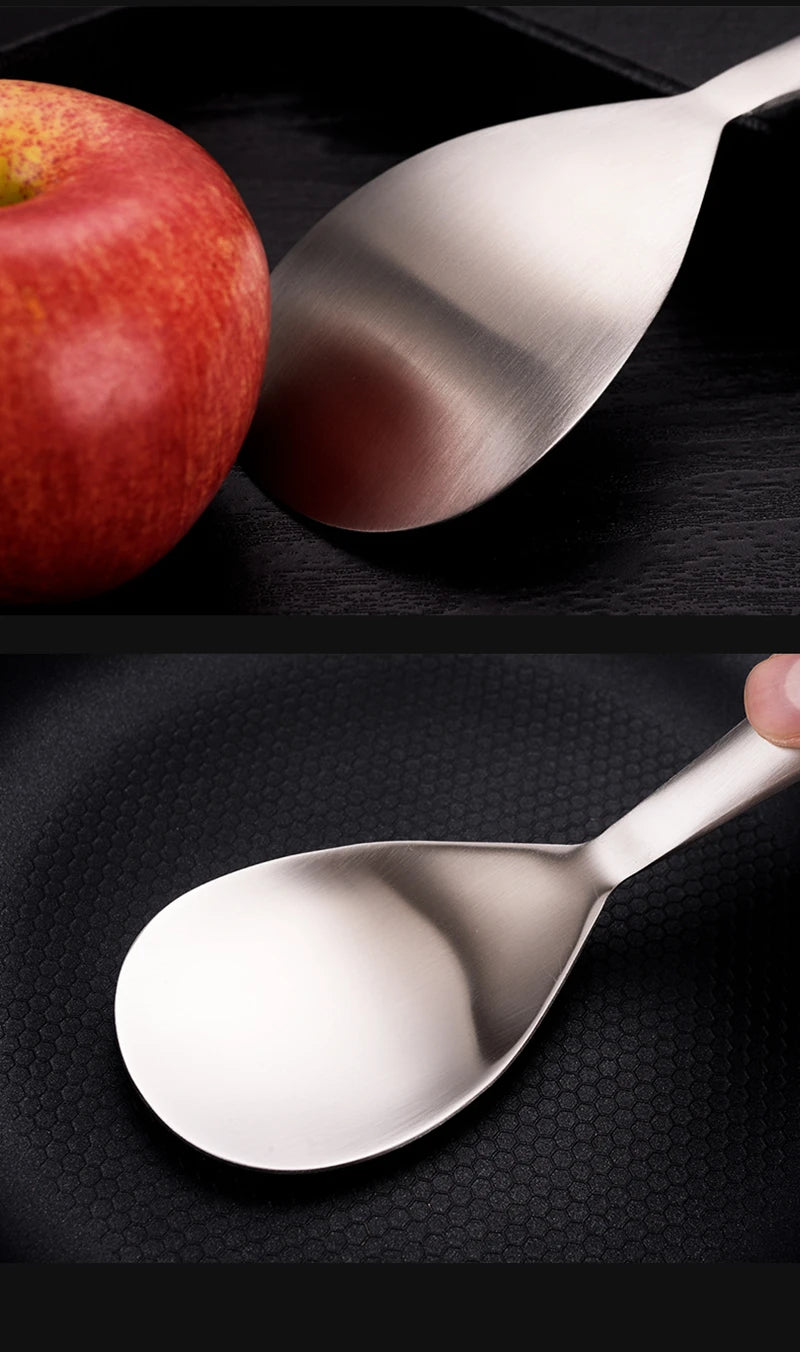 304 Stainless Steel Rice Spoon Thicken Short Handle Large Capacity Soup Spoon Silver Golden Buffet Serving Cutlery Cooking Tools - 369 view