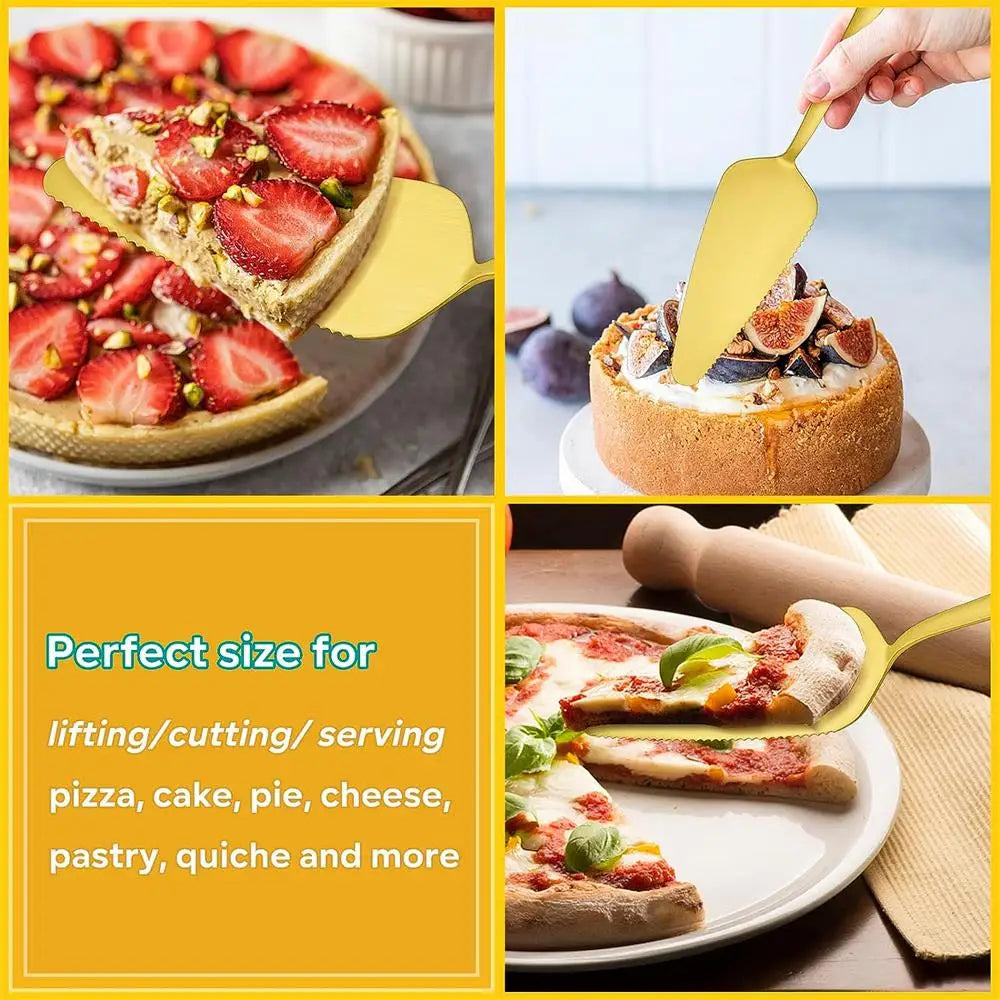 5-piece Stainless Steel Cake Shovel Knife Dessert Fork Set Pie Pizza Cheese Divider Knives Fruit Two Tooth Fork Baking Tools - 369 view