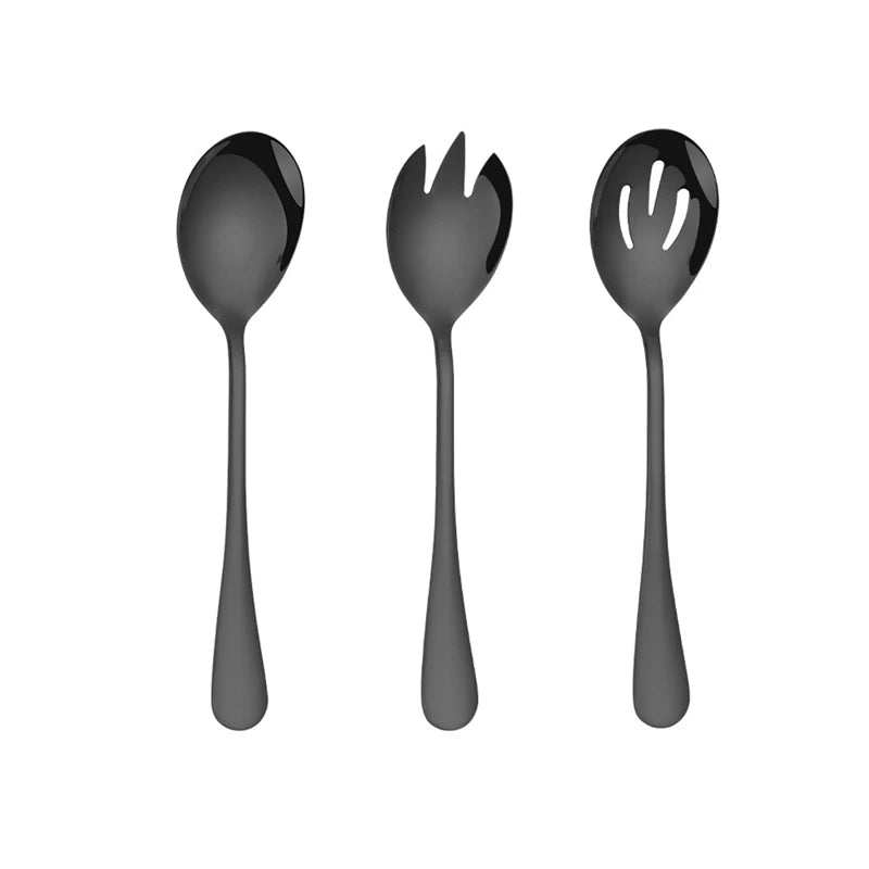 3Pcs/Set Salad Spoon Fork Set Dinnerware Stainless Steel Tableware Cutlery Set Serving Spoon Set Colorful Unique Spoon Flatware - 369 view