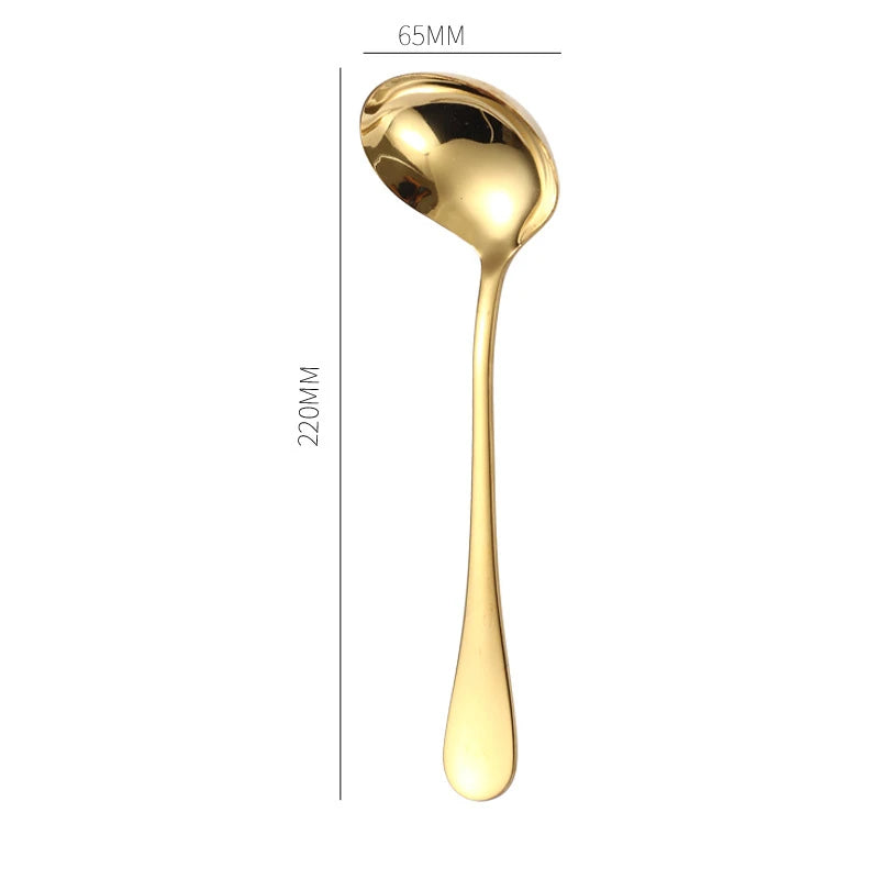 Stainless Steel Gold Korean Serving Spoon Tableware Soup Ladle Colander Fork Shovel Restaurant Public Cutlery Kitchen Utensil - 369 view