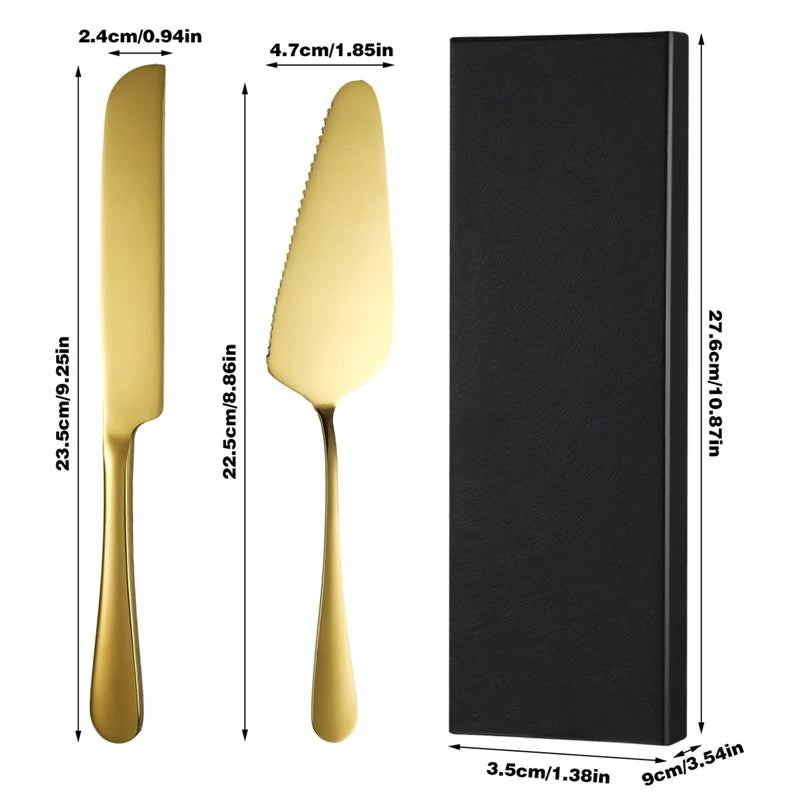 2Pcs Cake Knife Shovel Set Stainless Steel Tableware Kit Cake Cutting Tools Pie Pizza Spatula Wedding Birthday Party Supplies - 369 view