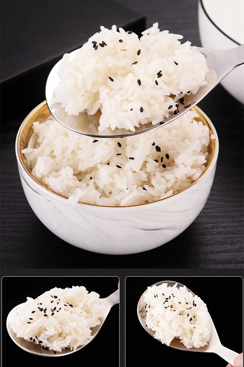 304 Stainless Steel Rice Spoon Thicken Short Handle Large Capacity Soup Spoon Silver Golden Buffet Serving Cutlery Cooking Tools - 369 view