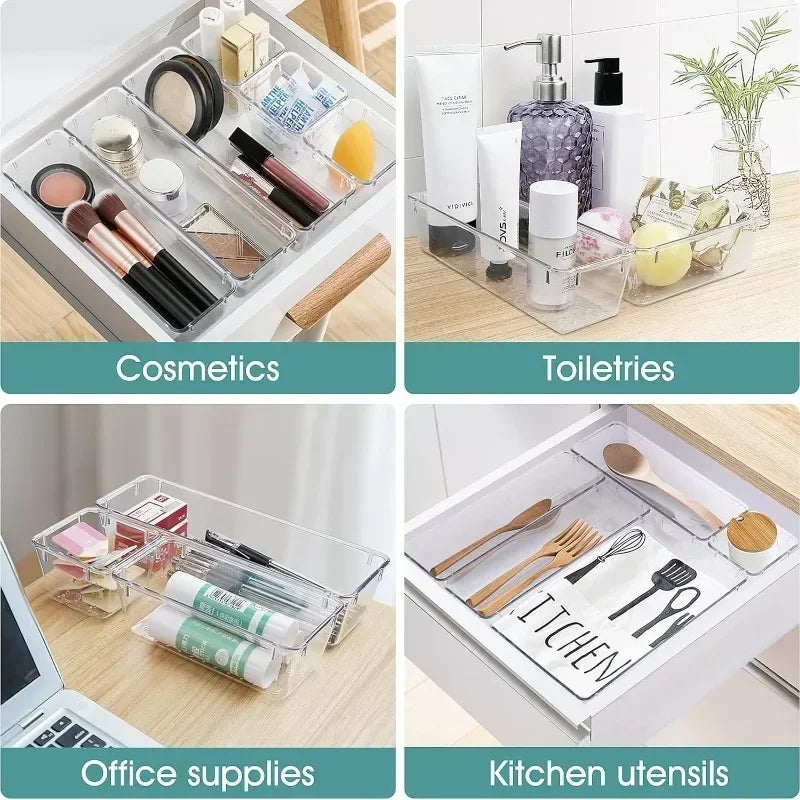 Set de Organizadores de Cajón de Plástico Transparente – Almacenamiento Versátil para Oficina y Hogar