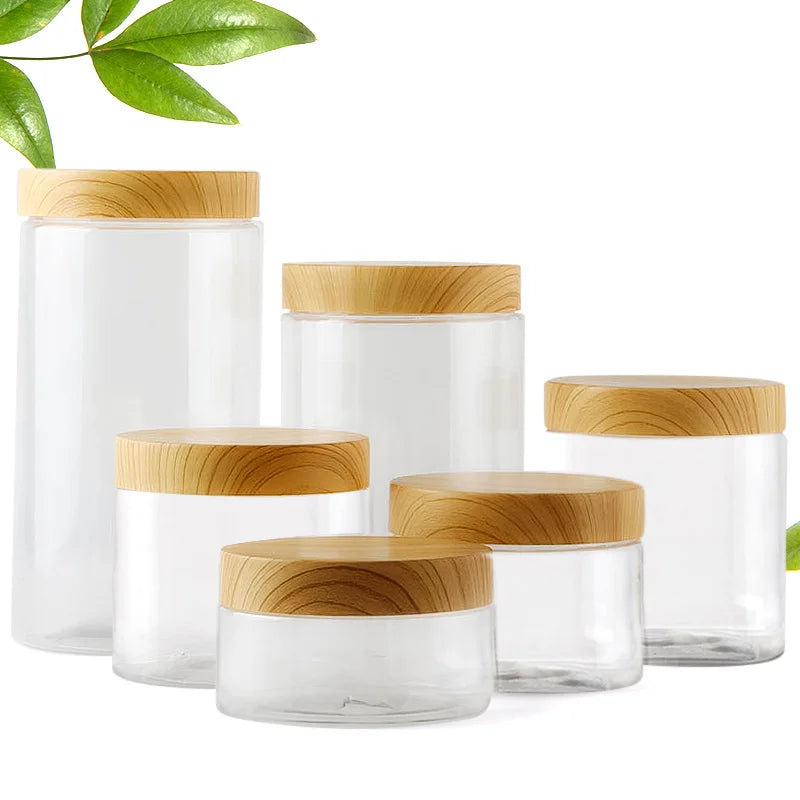 100ml 200ml 300ml 500ml Empty Clear Pet Jars Containers With Imitation Wood Texture Lids Jar Home Plastic Seasoning Bottle - 369 view