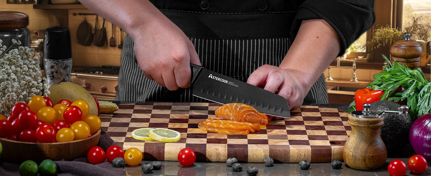 15PCS/ Astercook Knife Set with Sharpener Block - German Stainless Steel, Dishwasher Safe Kitchen Knife with Built-in Sharpener