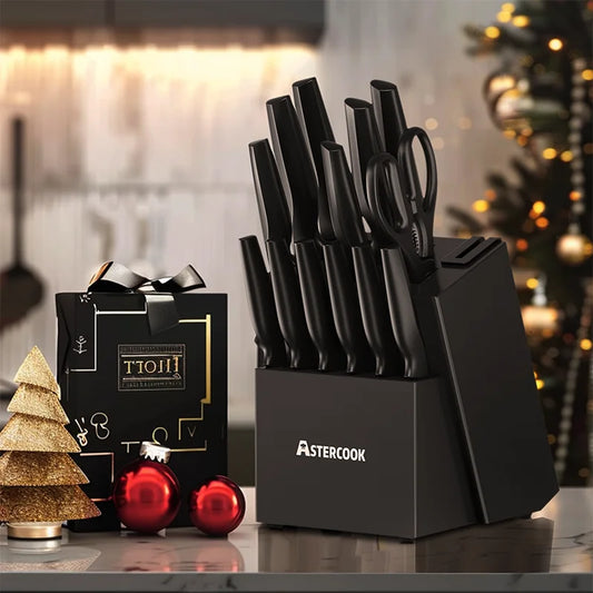 Astercook Kitchen Knife Set with Built-in Sharpener Block, Dishwasher Safe, 15 Pieces German Stainless Steel Knife Block Set - 369 view