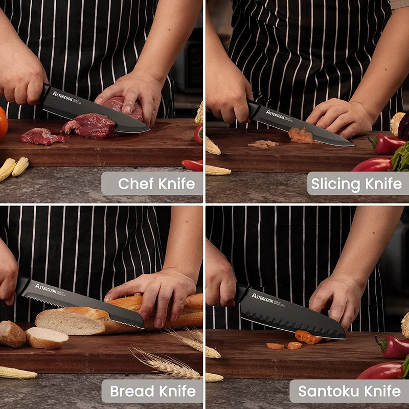 Astercook Kitchen Knife Set with Built-in Sharpener Block, Dishwasher Safe, 15 Pieces German Stainless Steel Knife Block Set - 369 view