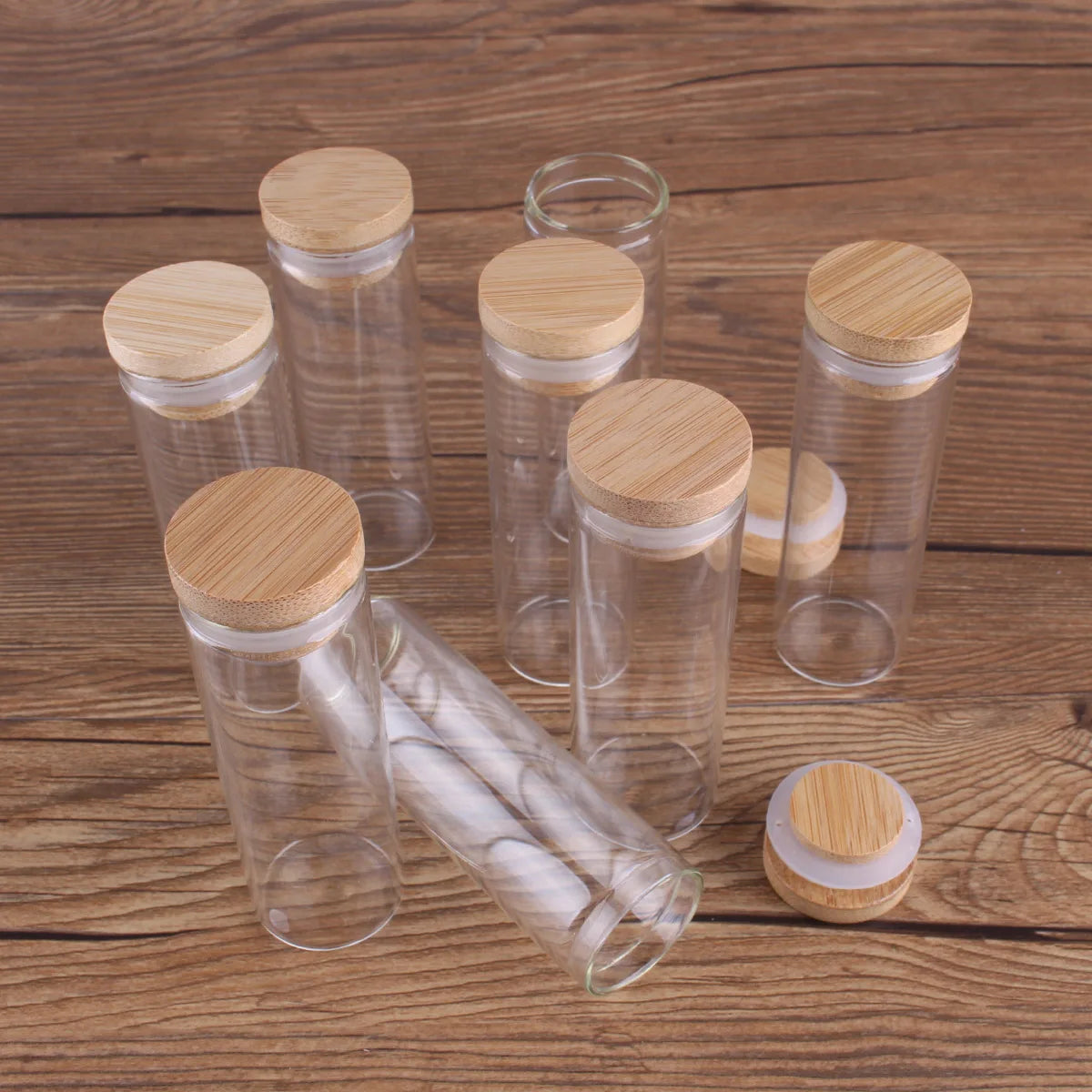5pcs Dia 30mm 10-50ml Glass Bottles Glass Jars with bamboo caps Potion bottles Spice Jars Wishing bottles for Art Craft
