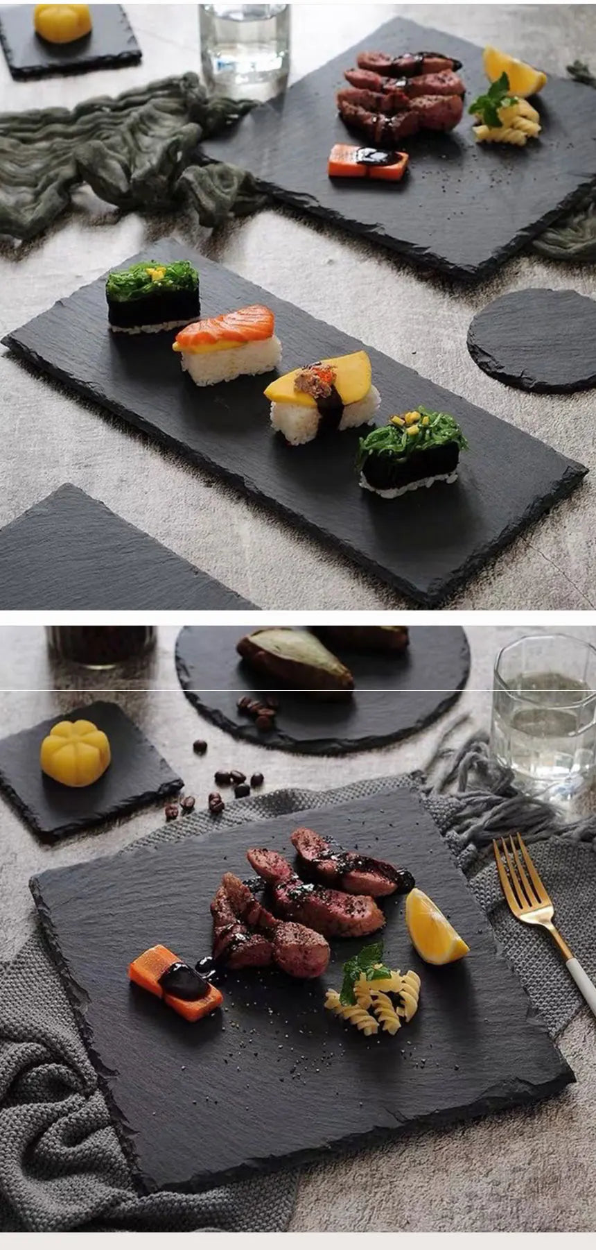 Plato de Pizarra Negra Estilo Japonés y Coreano – Ideal para Sushi y Postres