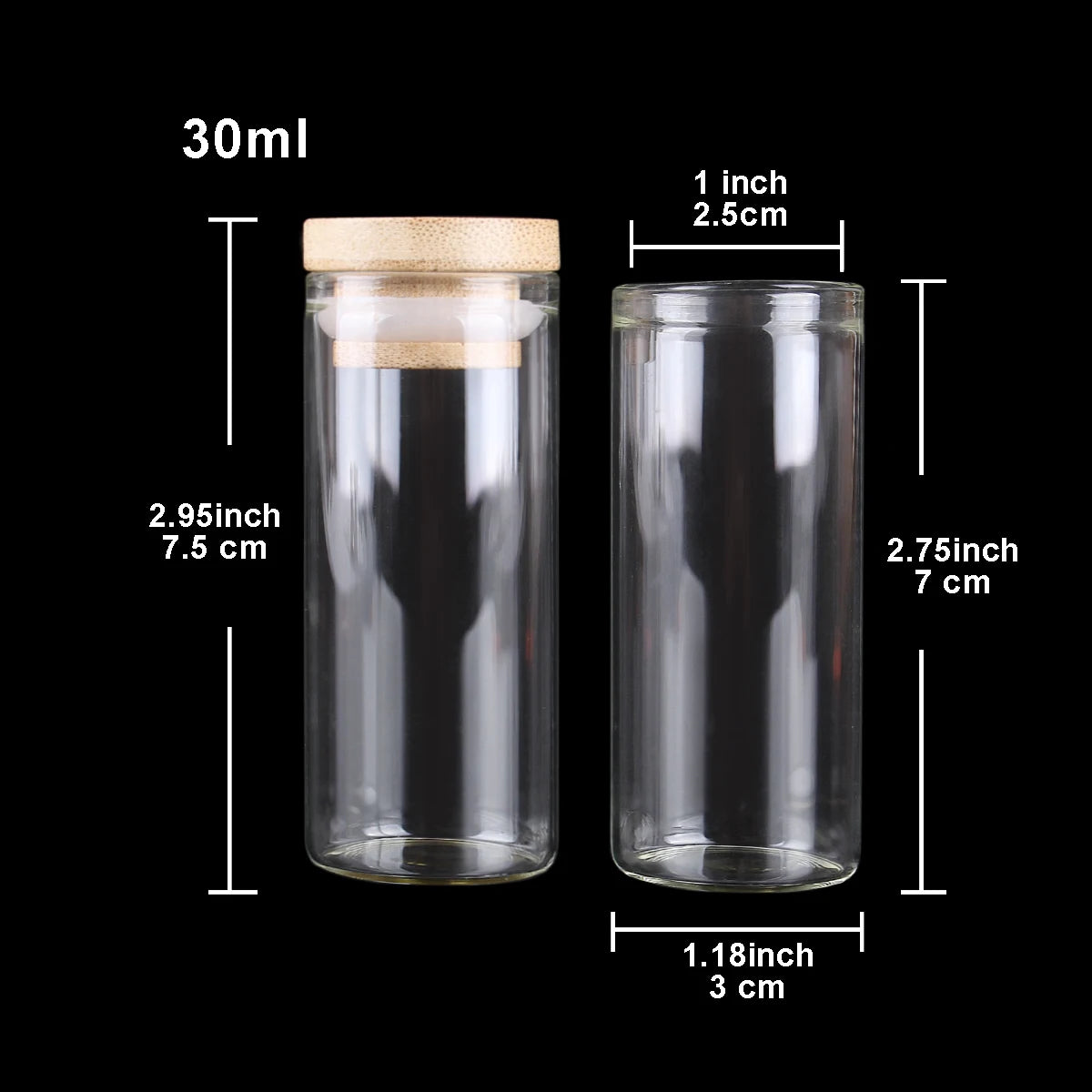 5pcs Dia 30mm 10-50ml Glass Bottles Glass Jars with bamboo caps Potion bottles Spice Jars Wishing bottles for Art Craft