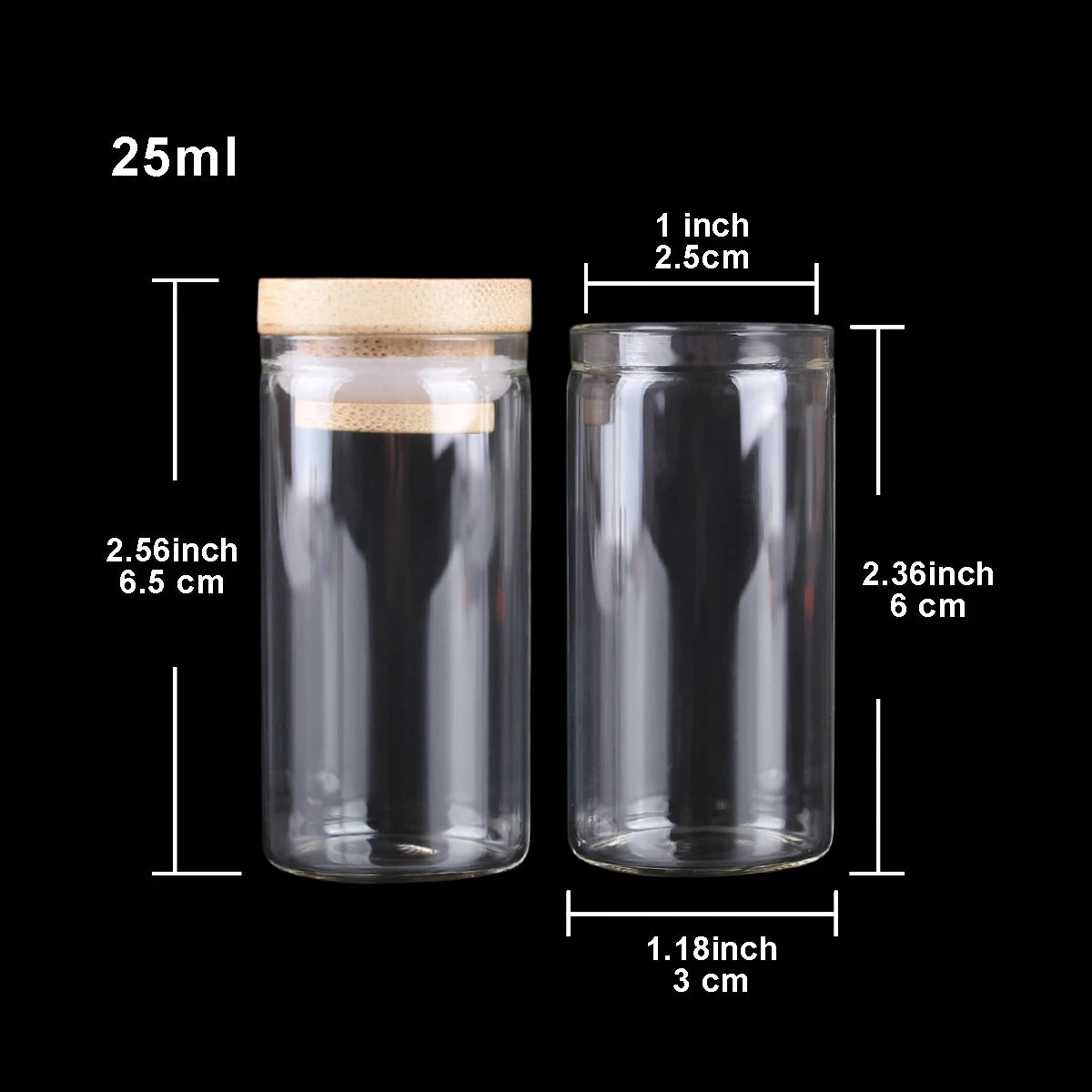 5pcs Dia 30mm 10-50ml Glass Bottles Glass Jars with bamboo caps Potion bottles Spice Jars Wishing bottles for Art Craft