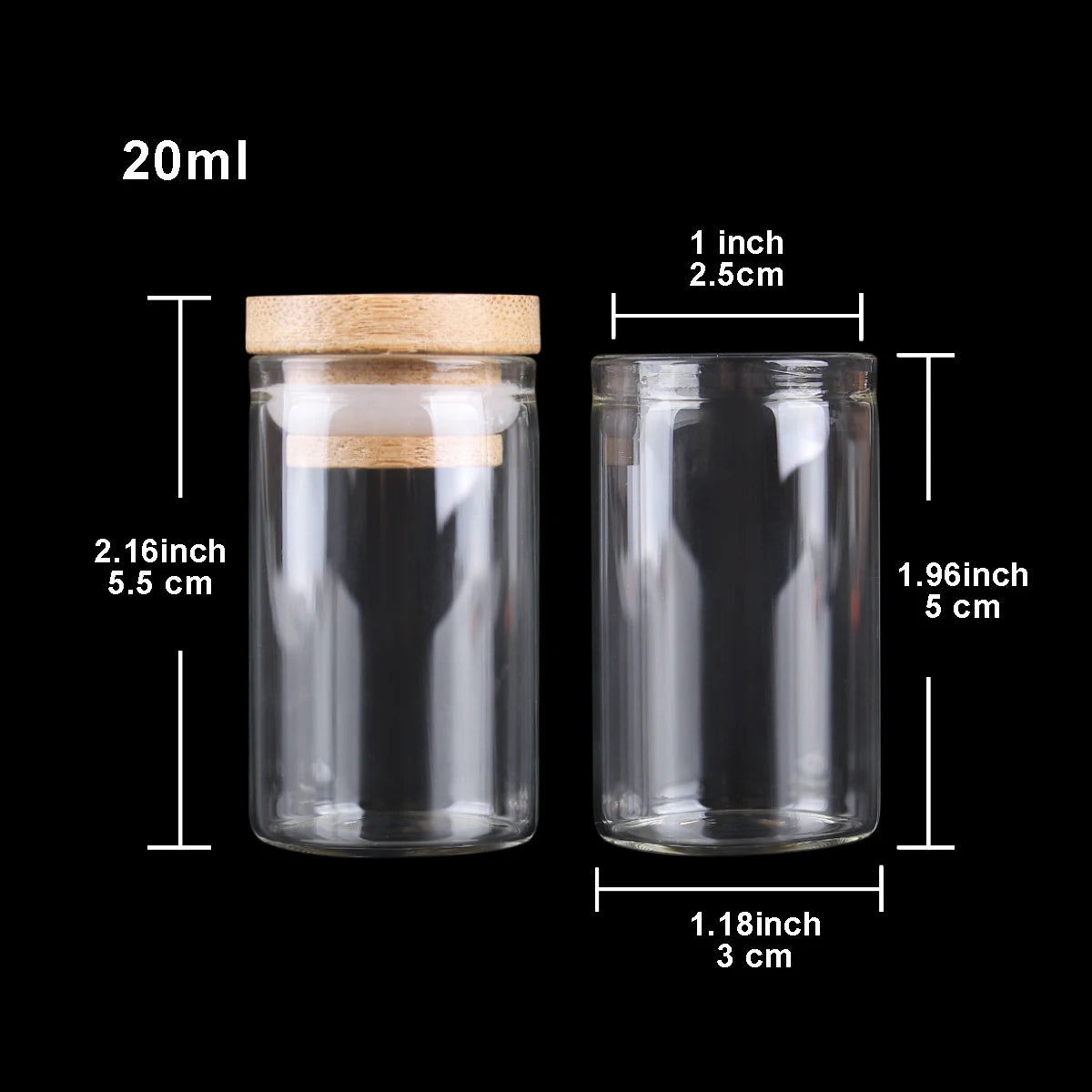 5pcs Dia 30mm 10-50ml Glass Bottles Glass Jars with bamboo caps Potion bottles Spice Jars Wishing bottles for Art Craft