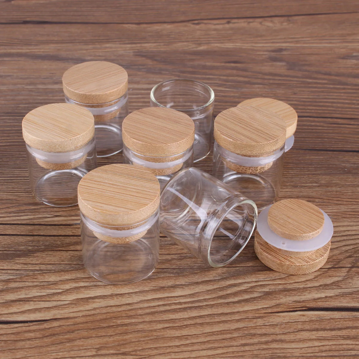 5pcs Dia 30mm 10-50ml Glass Bottles Glass Jars with bamboo caps Potion bottles Spice Jars Wishing bottles for Art Craft