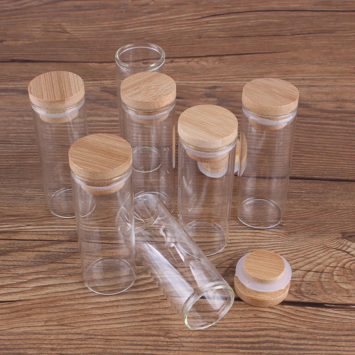 5pcs Dia 30mm 10-50ml Glass Bottles Glass Jars with bamboo caps Potion bottles Spice Jars Wishing bottles for Art Craft