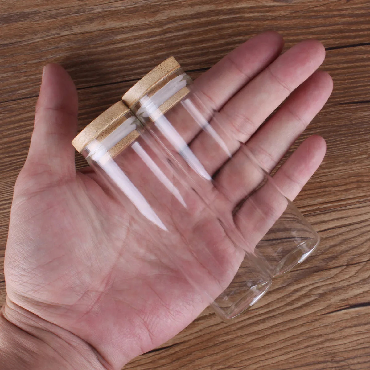 5pcs Dia 30mm 10-50ml Glass Bottles Glass Jars with bamboo caps Potion bottles Spice Jars Wishing bottles for Art Craft