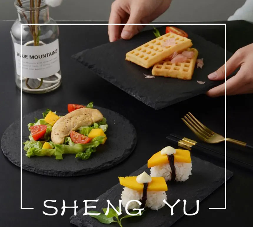 Plato de Pizarra Negra Estilo Japonés y Coreano – Ideal para Sushi y Postres