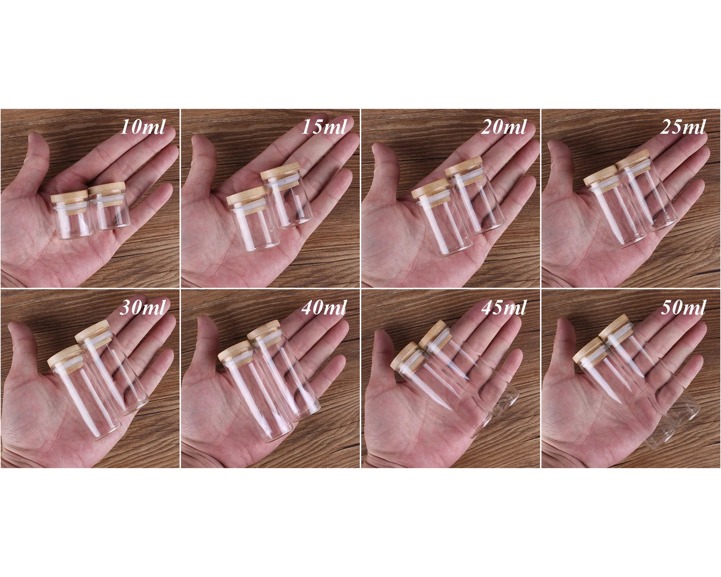 5pcs Dia 30mm 10-50ml Glass Bottles Glass Jars with bamboo caps Potion bottles Spice Jars Wishing bottles for Art Craft