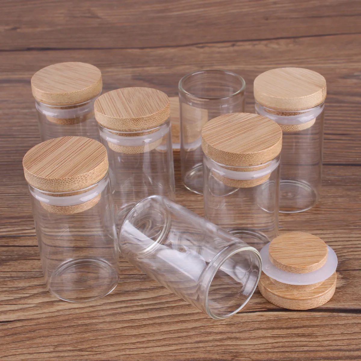 5pcs Dia 30mm 10-50ml Glass Bottles Glass Jars with bamboo caps Potion bottles Spice Jars Wishing bottles for Art Craft