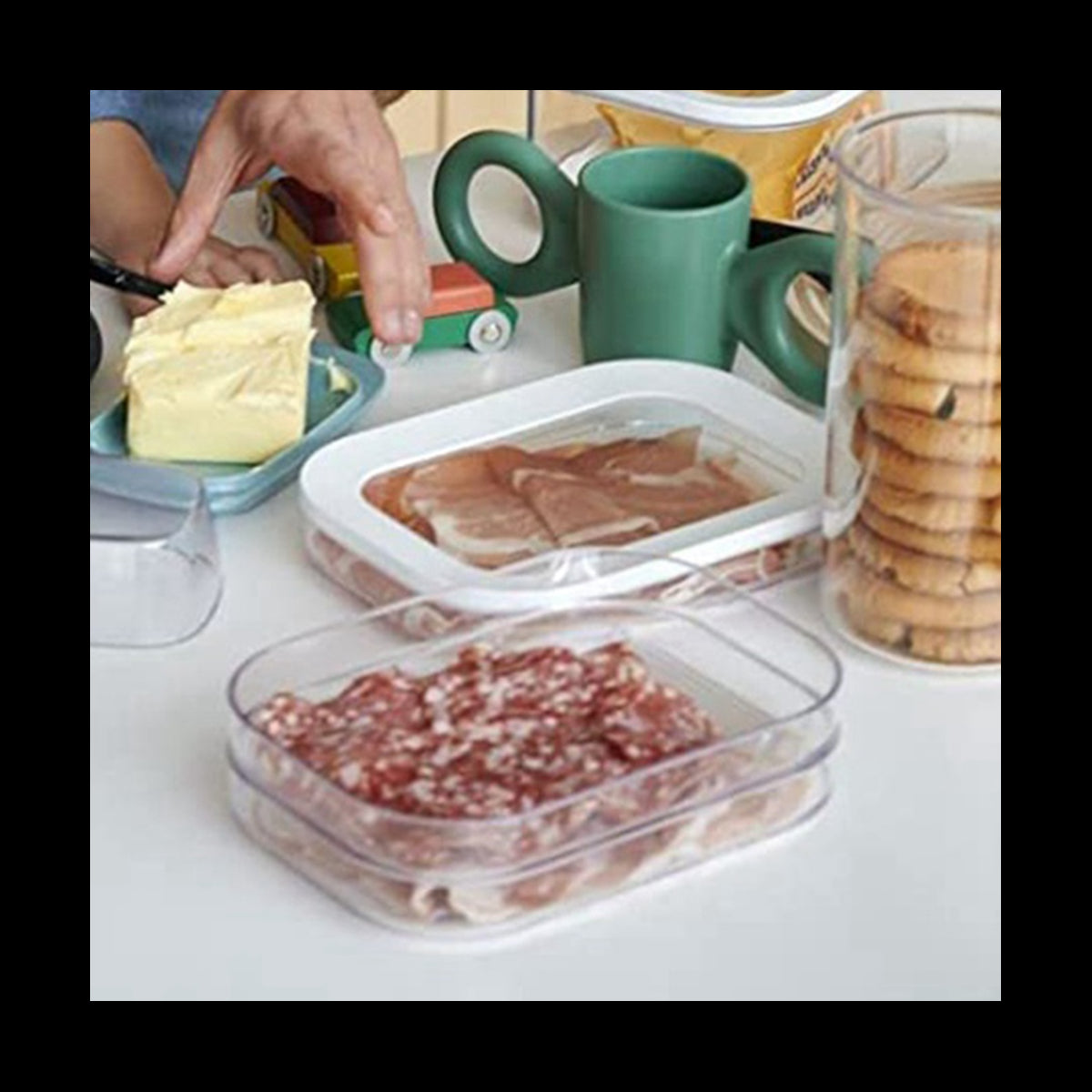 Caja de Almacenamiento de 1.6L con 3 Niveles para Carne – Tapa Hermética y Apta para Lavavajillas