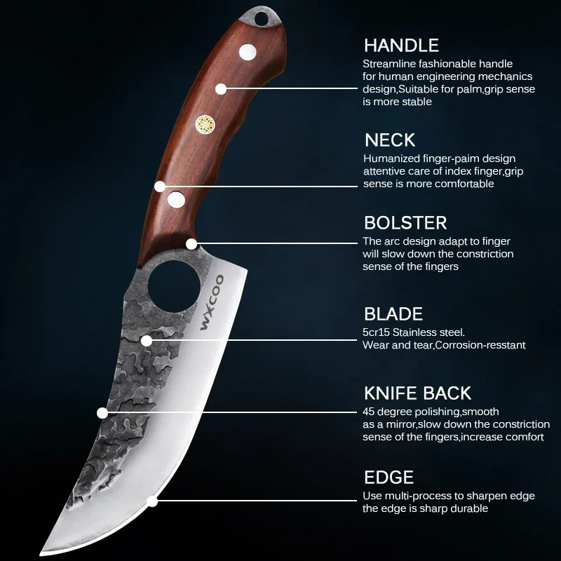 Cuchillo de Carnicero Forjado – Mango de Madera, Ideal para Cortar y Deshuesar Carne - 369 view