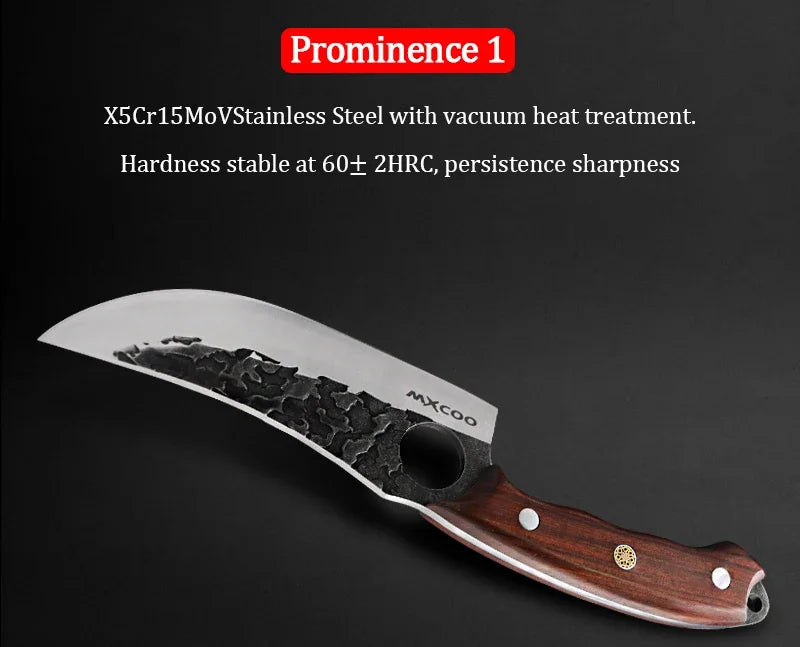 Cuchillo de Carnicero Forjado – Mango de Madera, Ideal para Cortar y Deshuesar Carne - 369 view