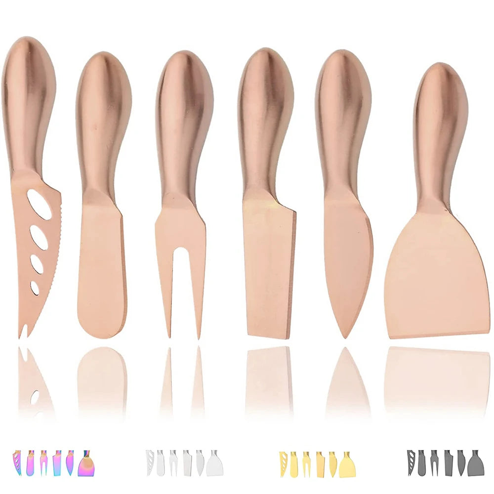 6Pcs Matte Gold Mini Knife Fork Chisel For Butter Cheese Slicer Cutter Stainless Steel Cutlery Tool Kitchen Gadget