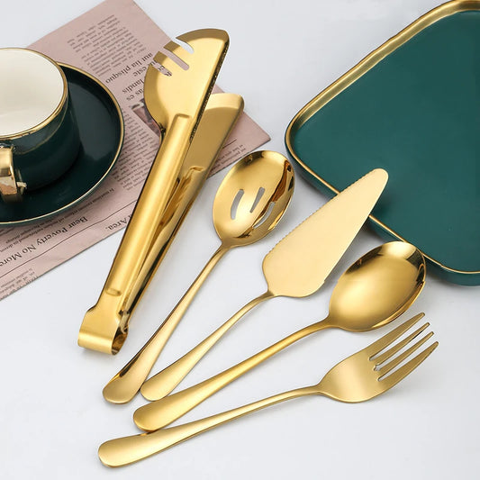 5/6pcs Stainless steel communal food serving spoon Colander serving spoon Communal tableware set suitable for family dinners - 369 view