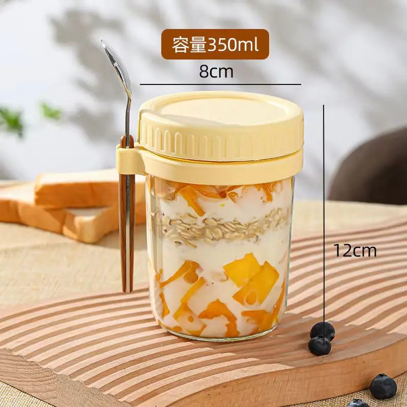 Tarro de Vidrio Portátil para Avena Nocturna y Desayunos – Contenedor Multiusos