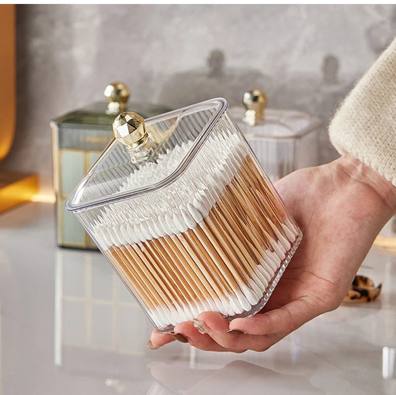 Caja de Almacenamiento Transparente de Acrílico para Hisopos y Cosméticos – A Prueba de Polvo