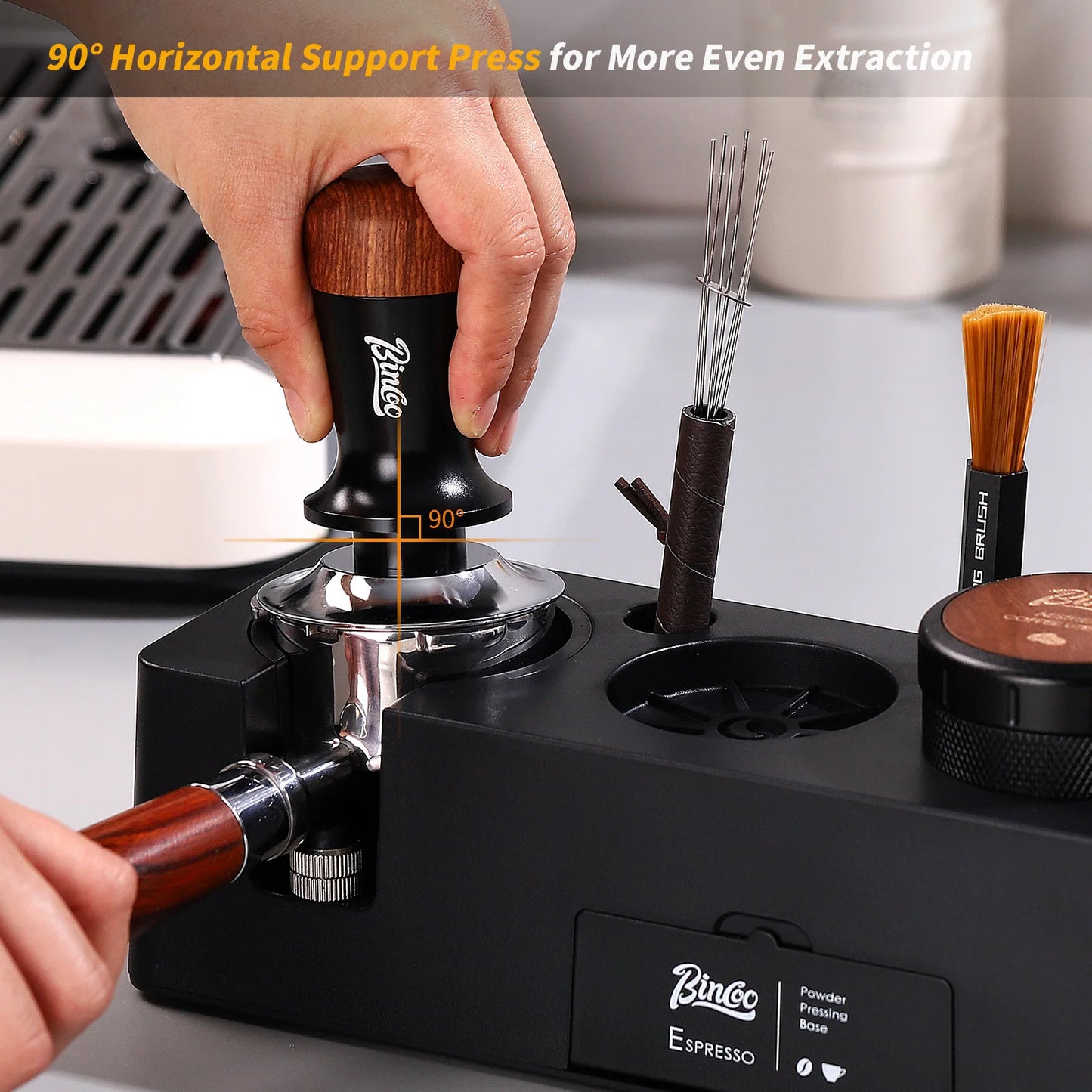 Bincoo Multifunction Espresso Tamper Station -Adjustable Height Distributor Organizer-Fit 51/54/58mm Plastic Coffee Station