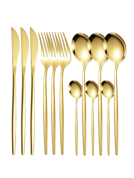 12pc Thin stainless steel cutlery set Portugal steak knife and fork dessert spoon coffee spoon - 369 view